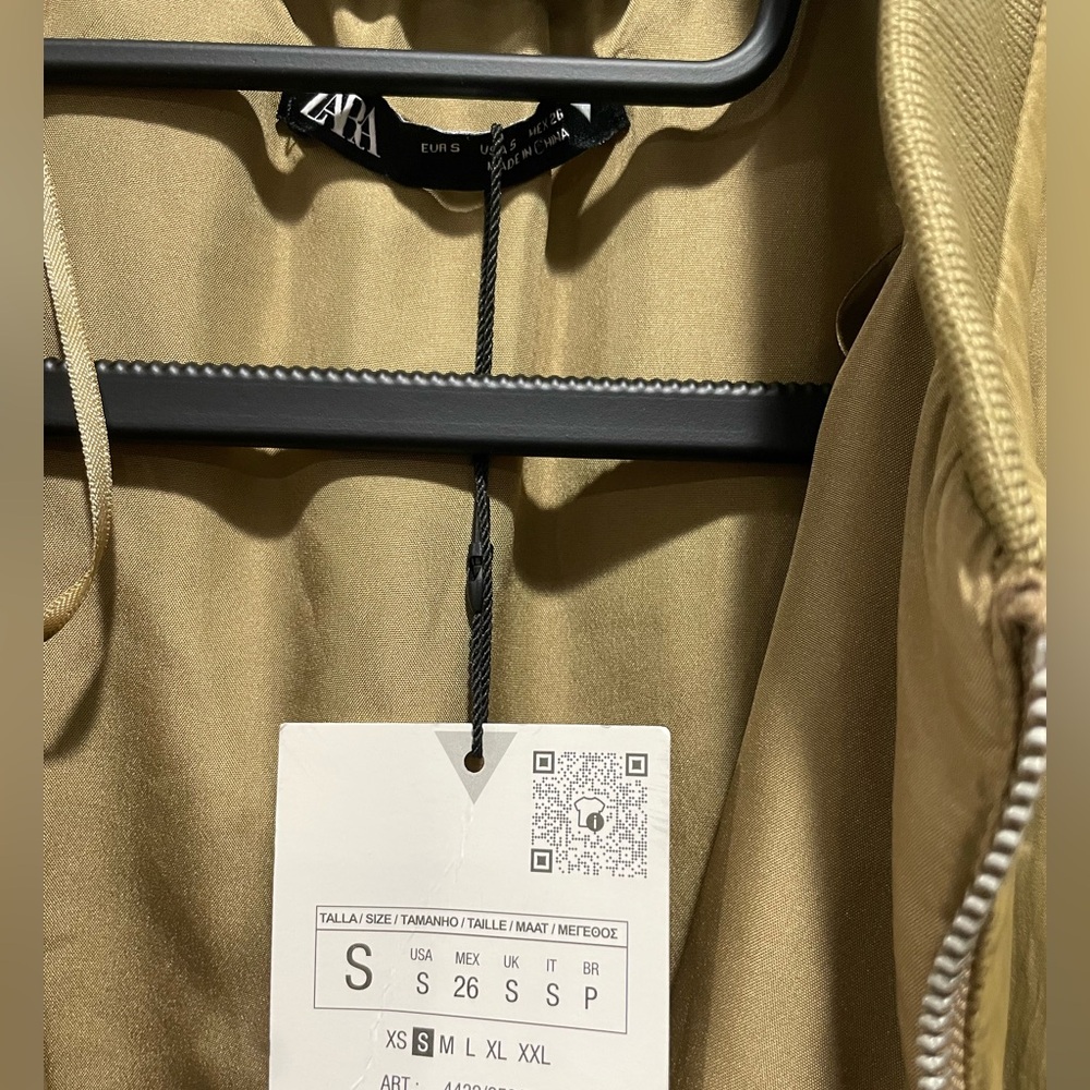 Zara Olive Bomber Dress Jacket Coat Size Small - Picture 7 of 8